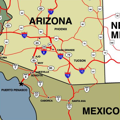 Mexico and Arizona highways