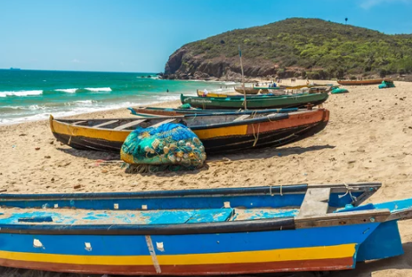India beach with fishing boats