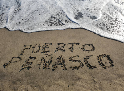 Puerto Penasco written in sand on the beach