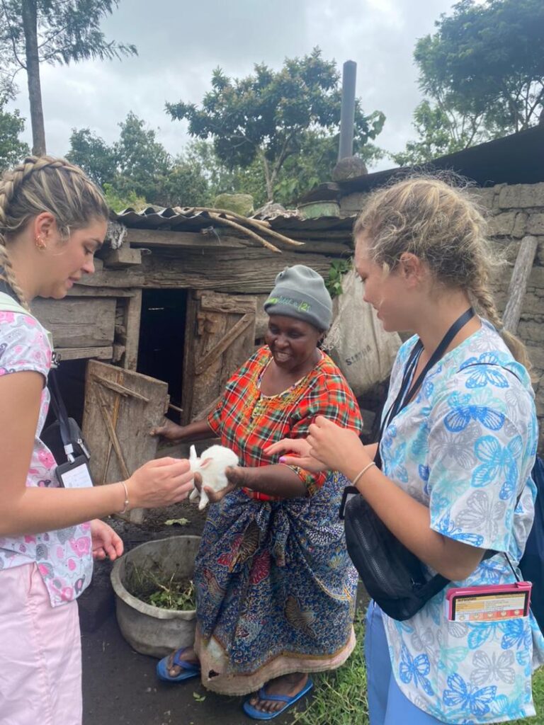 Volunteers helping a villager
